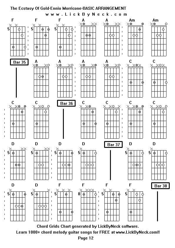 Chord Grids Chart of chord melody fingerstyle guitar song-The Ecstasy Of Gold-Ennio Morricone-BASIC ARRANGEMENT,generated by LickByNeck software.